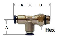 Nickel Plated Brass Push In Swivel Male Run Tee Diagram